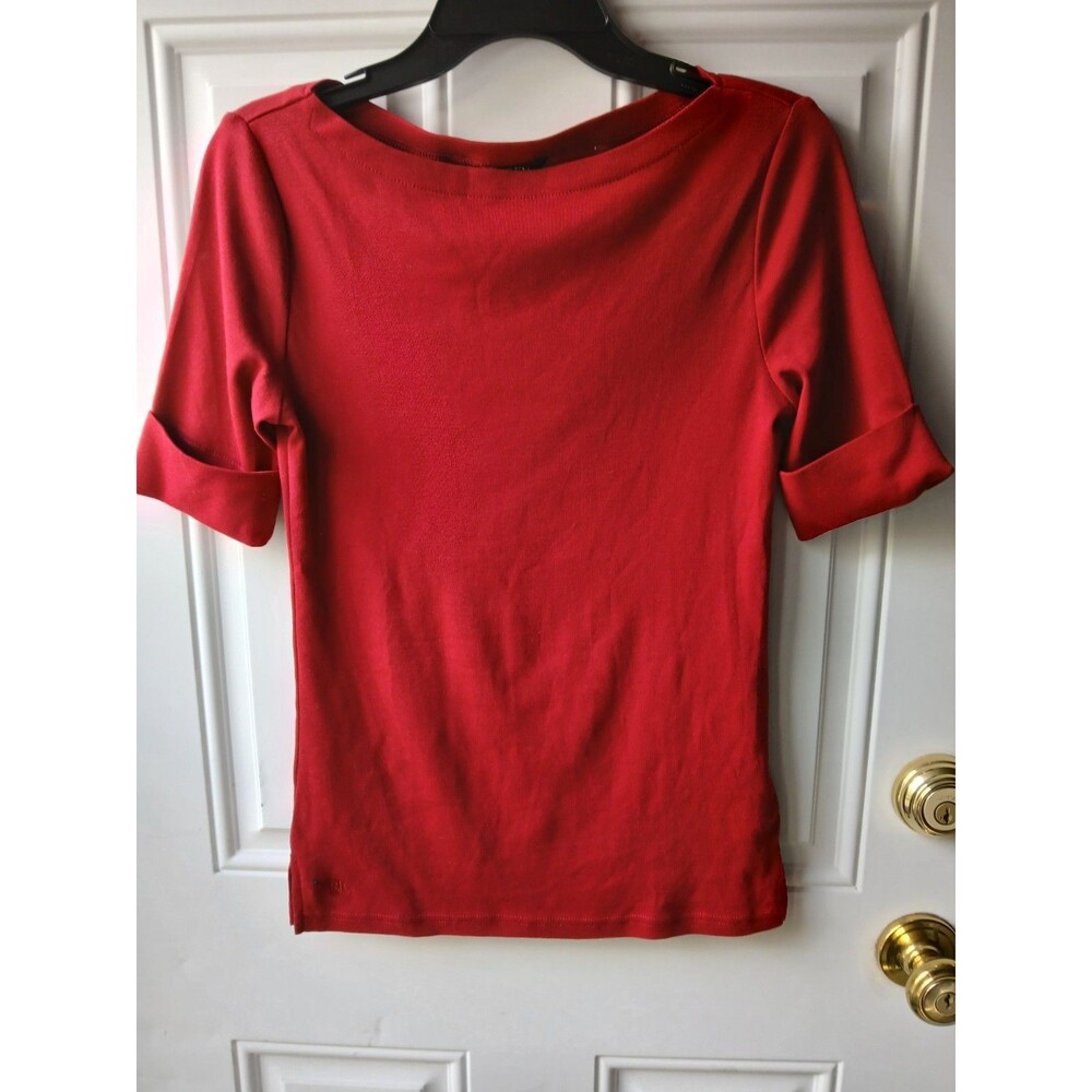 Ralph Lauren Red Boatneck Short-Sleeve Top Women's Size S Cotton